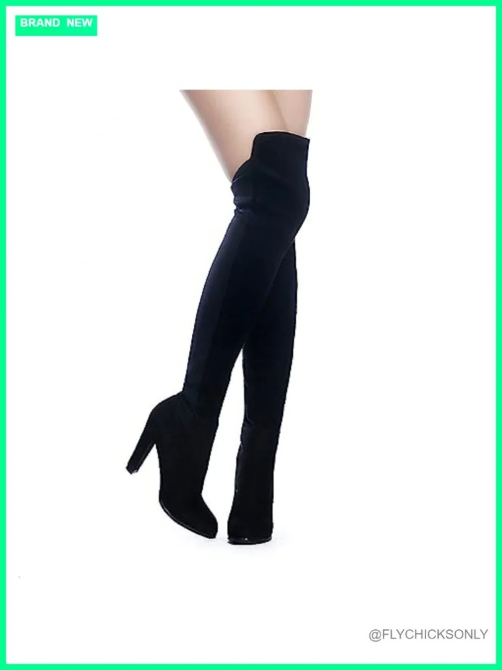 Faux Suede Chunky Heel Over The Knee Thigh High Stretch Boots